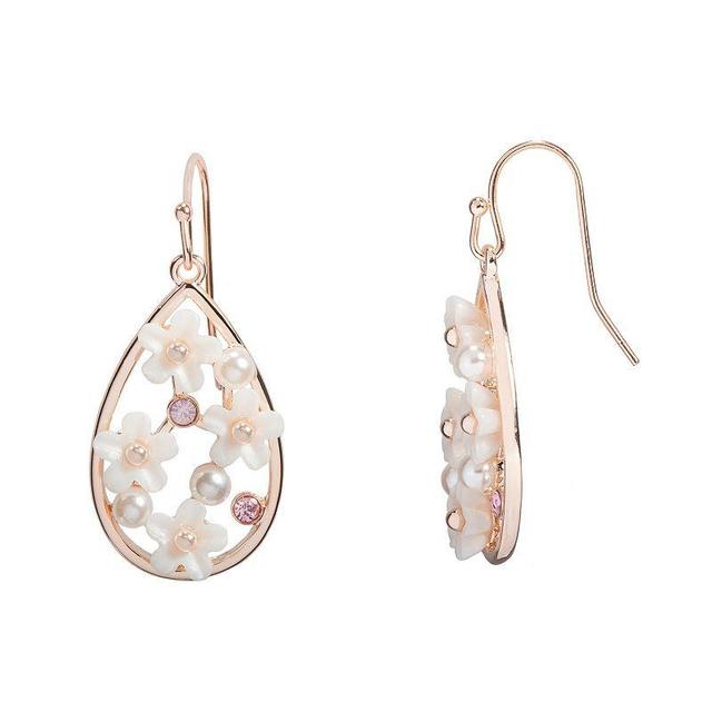 LC Lauren Conrad Floral Frame Teardrop Nickel Free Drop Earrings, Womens, White Product Image