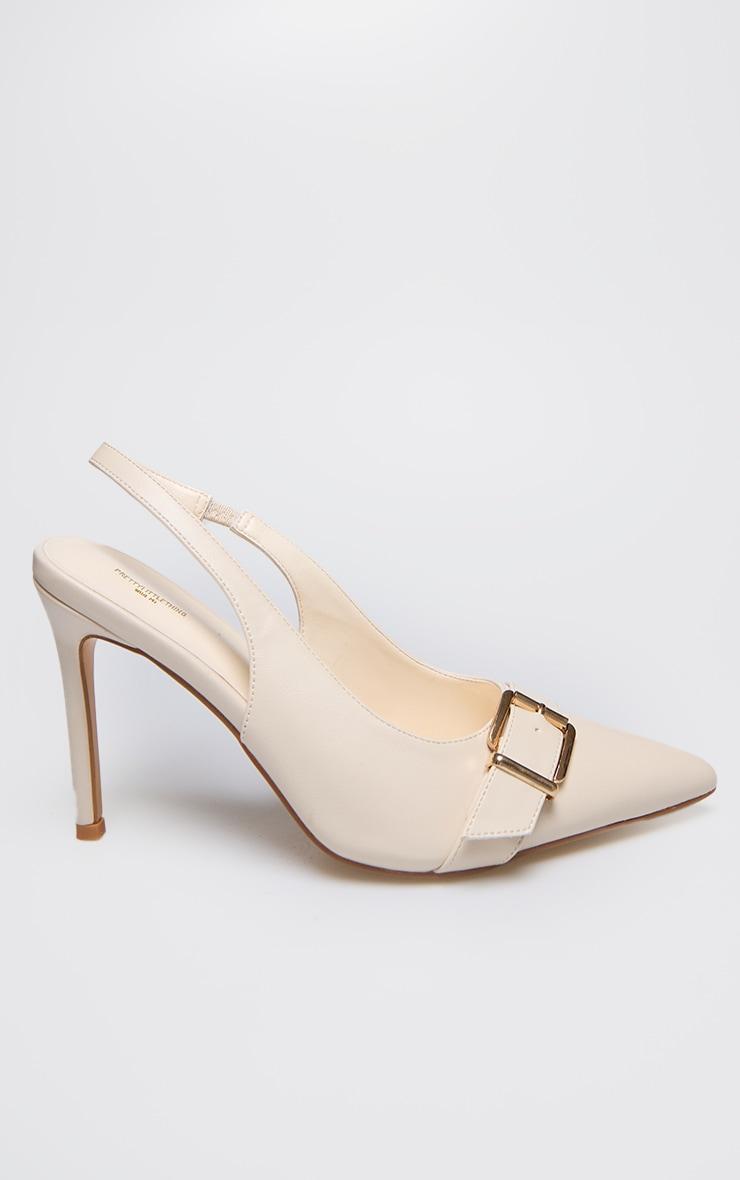 Cream PU Wide Fit Buckle Detail Stiletto High Heel Sling Back Court Heels Product Image