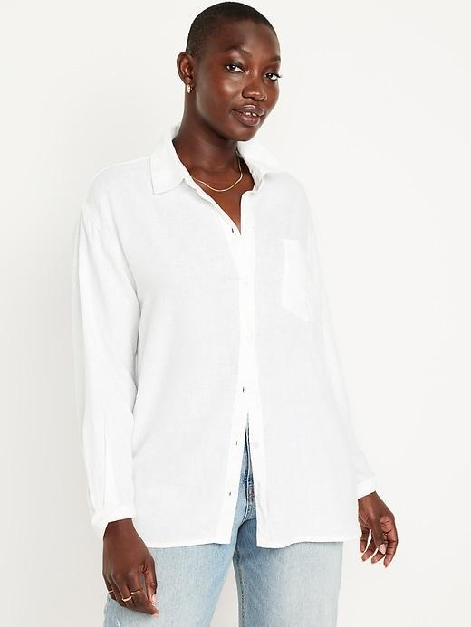 Linen-Blend Button-Down Boyfriend Shirt Product Image