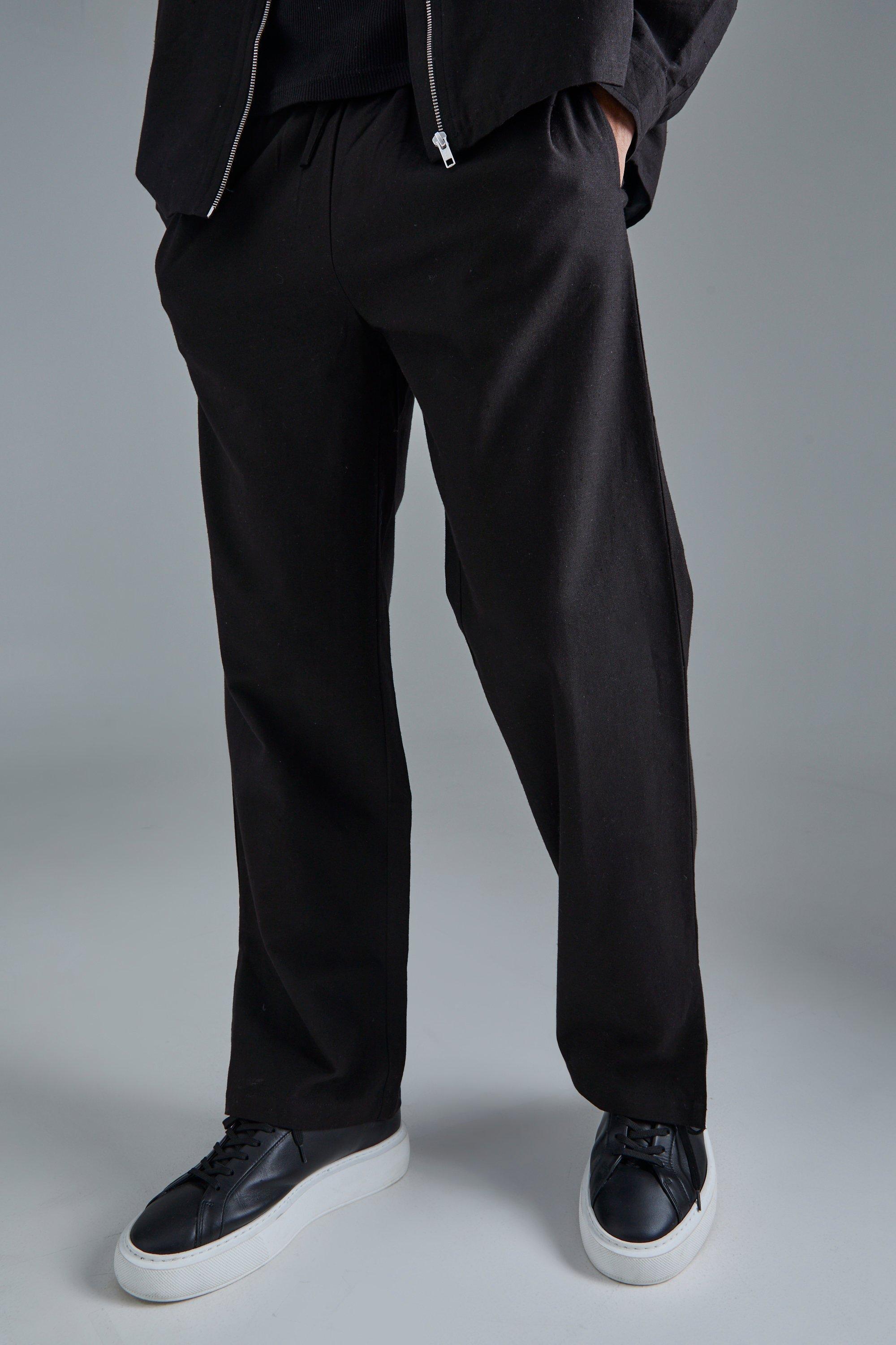 Linen Mix Smart Split Hem Straight Pants | boohooMAN USA product image