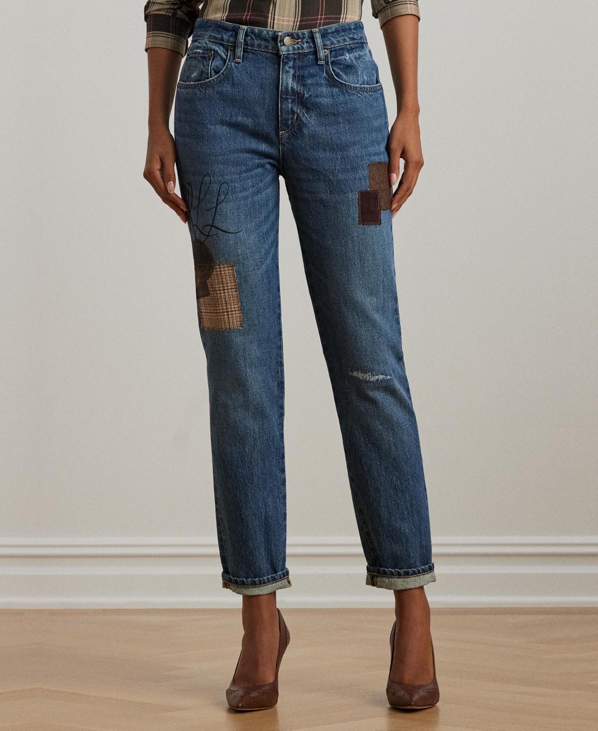 Lauren Ralph Lauren Womens Patchwork Boyfriend Tapered Ankle Jeans, Regular & Petite product image