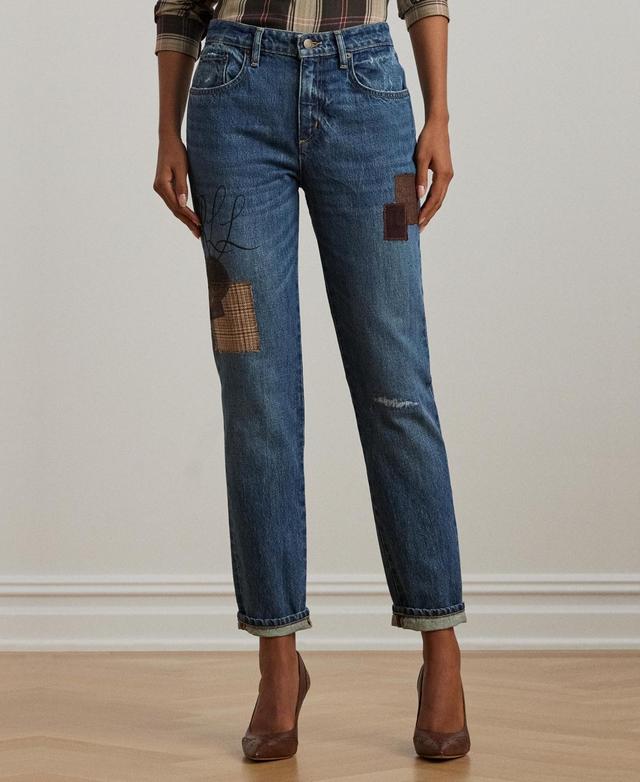 Lauren Ralph Lauren Womens Patchwork Boyfriend Tapered Ankle Jeans, Regular & Petite Product Image