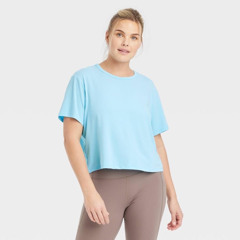 Womens Essential Crewneck Short Sleeve Top - All In Motion Light Blue M Product Image