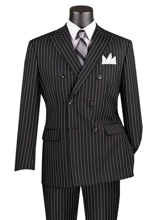 Rockefeller Collection - Double Breasted Stripe Suit Black Regular Fit 2 Piece Product Image