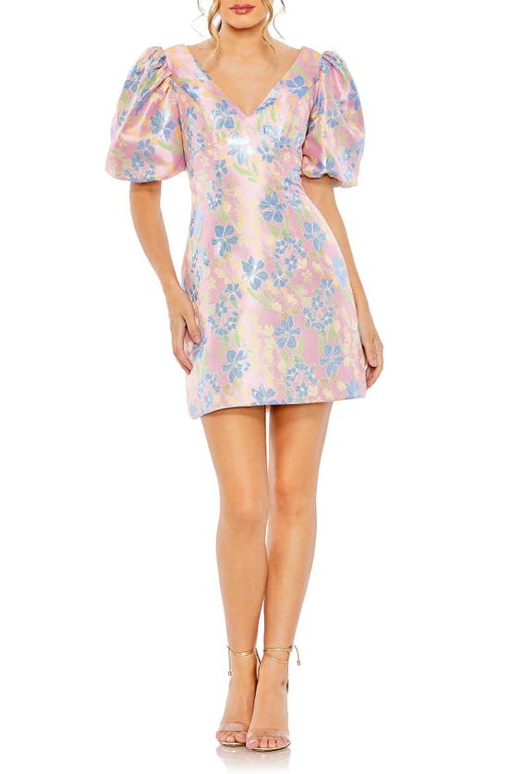 Floral Puff Shoulder Mini Dress In Pink Multi Product Image