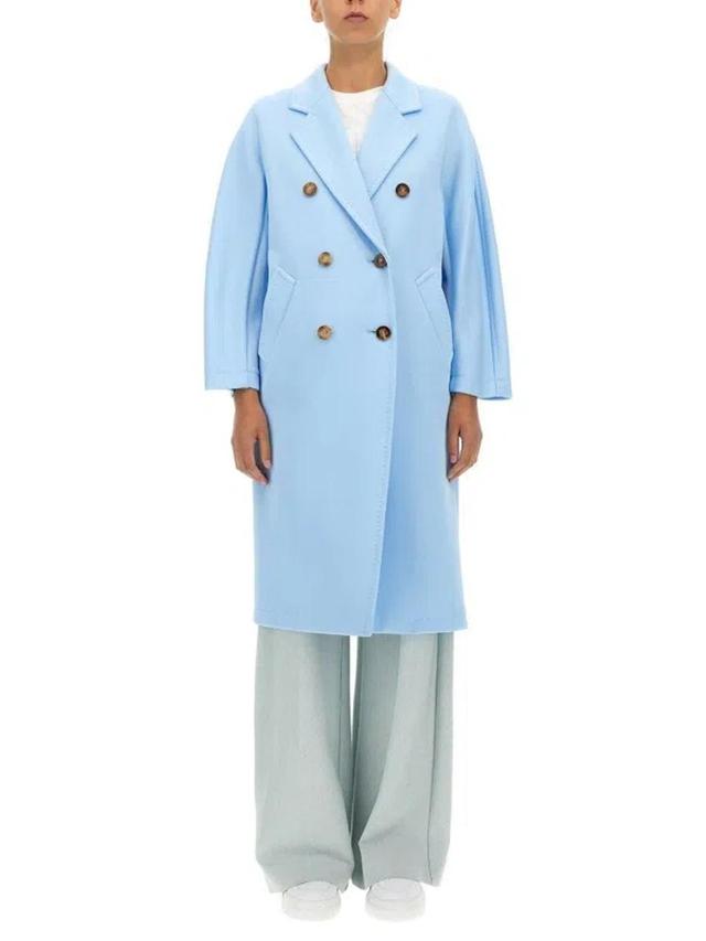 Double-breasted Long-sleeved Coat In Azure Product Image