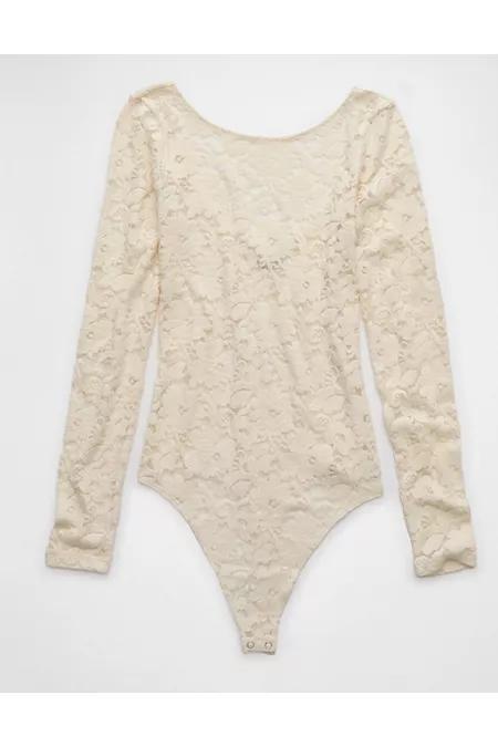 AE Long-Sleeve Low Back Lace Bodysuit Women's Product Image