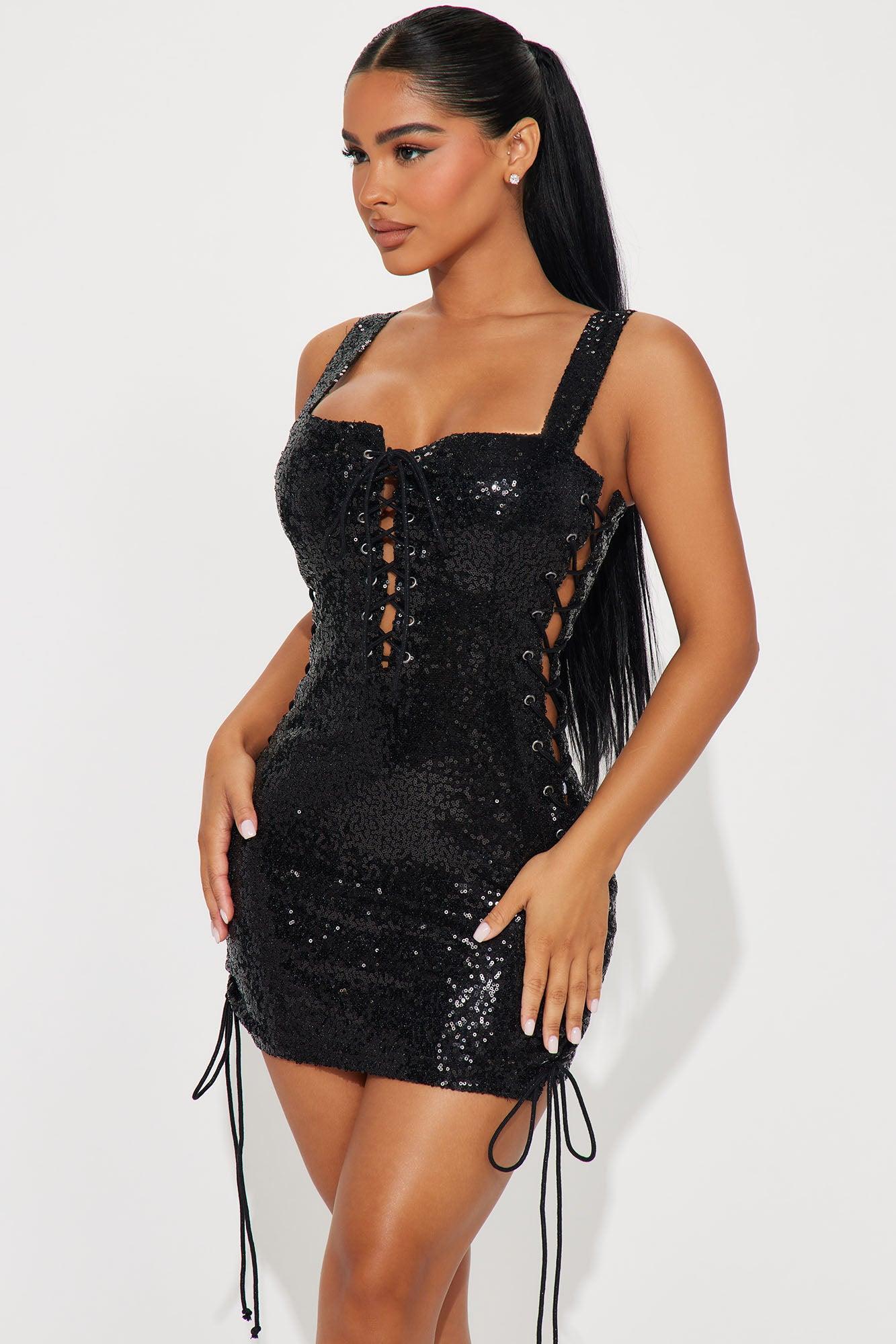 Anastasia Lace Up Micro Mini Dress - Black Product Image