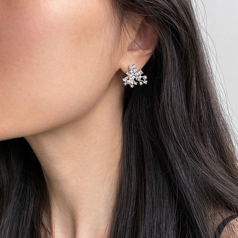 925 Sterling Silver Faux Pearl Rhinestone Stud Earring Product Image