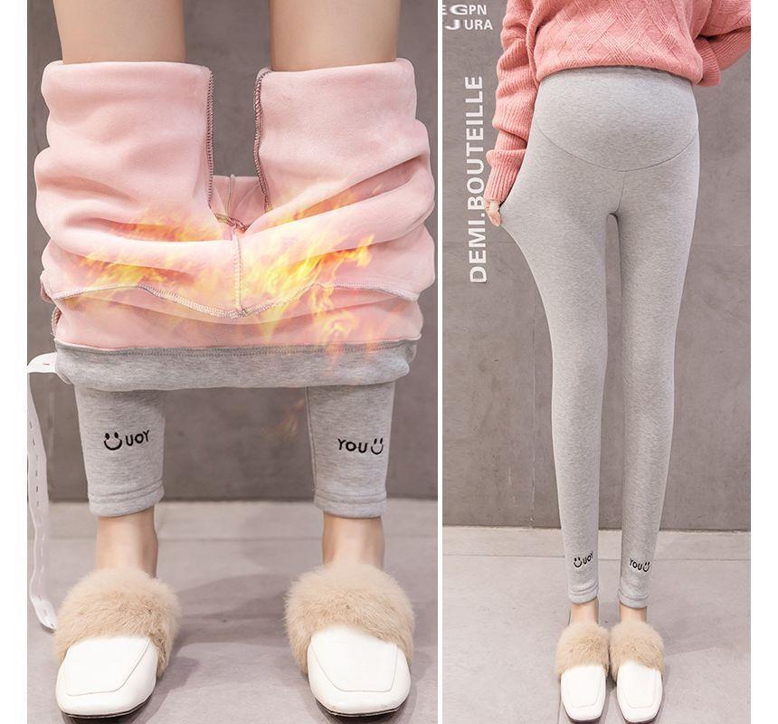 Maternity High Waist Letter Embroidered Fleece Cropped Leggings Product Image