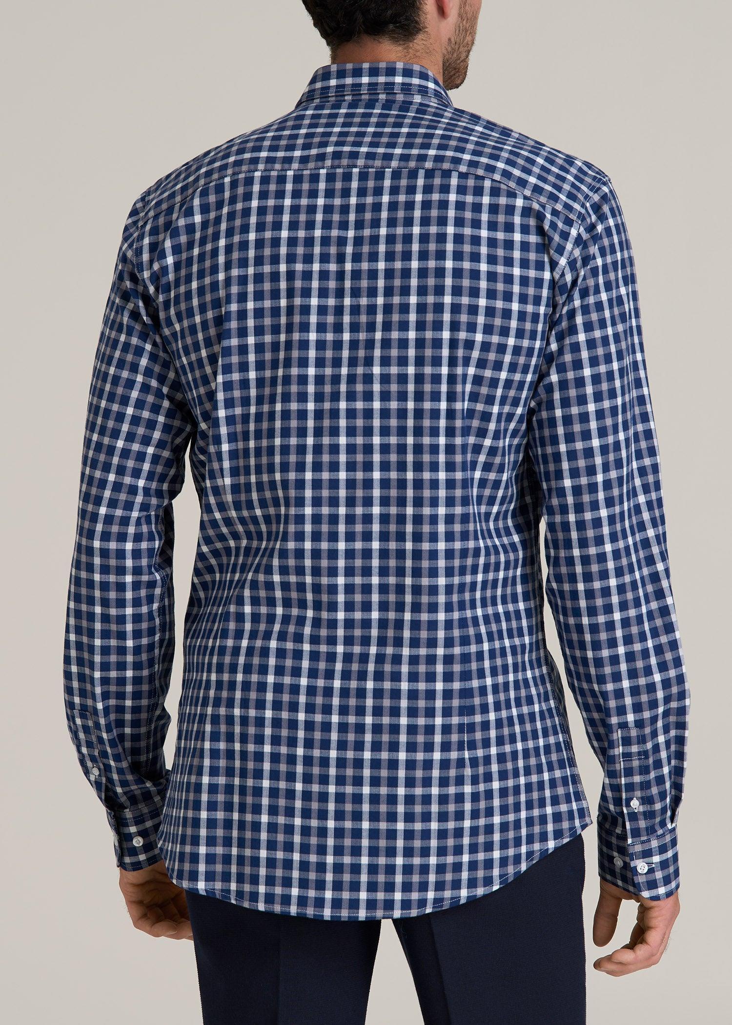 Oskar Button-Up Dress Shirt for Tall Men in Navy and Grey Grid Male Product Image