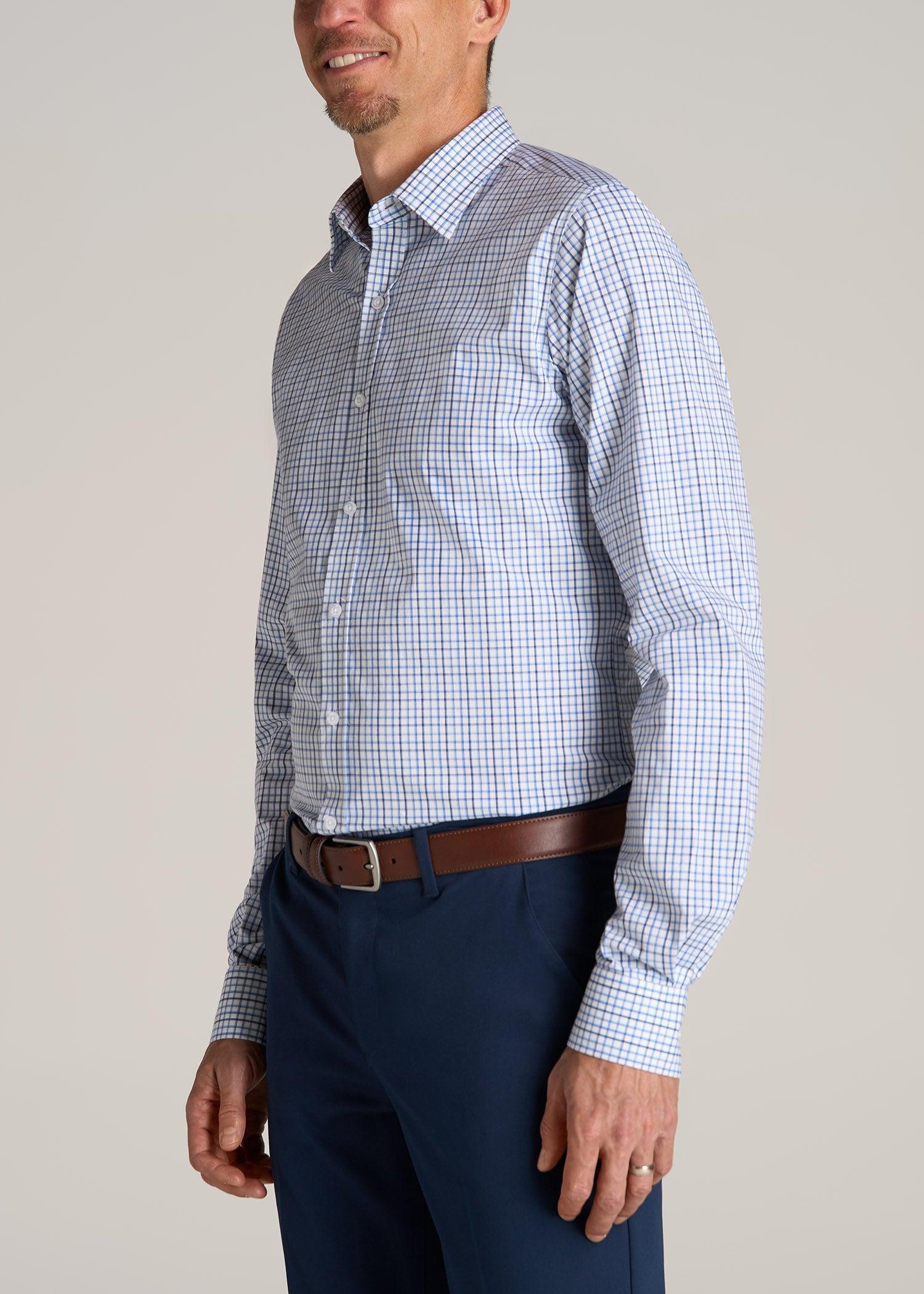 Oskar Button-Up Dress Shirt for Tall Men in Blue and Black Grid Male Product Image