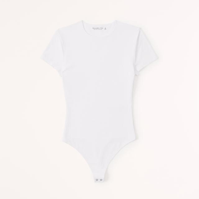 Short-Sleeve Cotton-Blend Seamless Fabric Crew Bodysuit Product Image