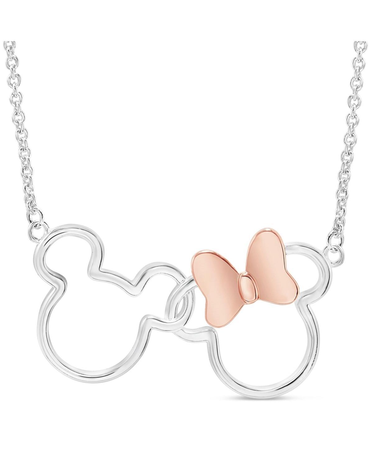 Disney Mickey and Minnie Mouse Jewelry for Women, Silver Flash Plated Interlocking Mickey and Minnie Mouse Pendant Necklace, 18 Product Image