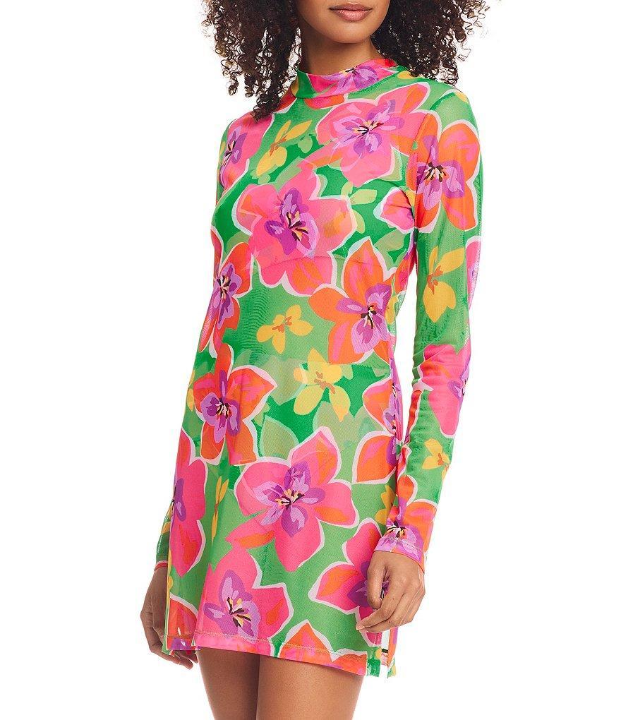 Sanctuary Super Bloom Mock Neck Long Sleeve Swim Dress Cover-Up Product Image