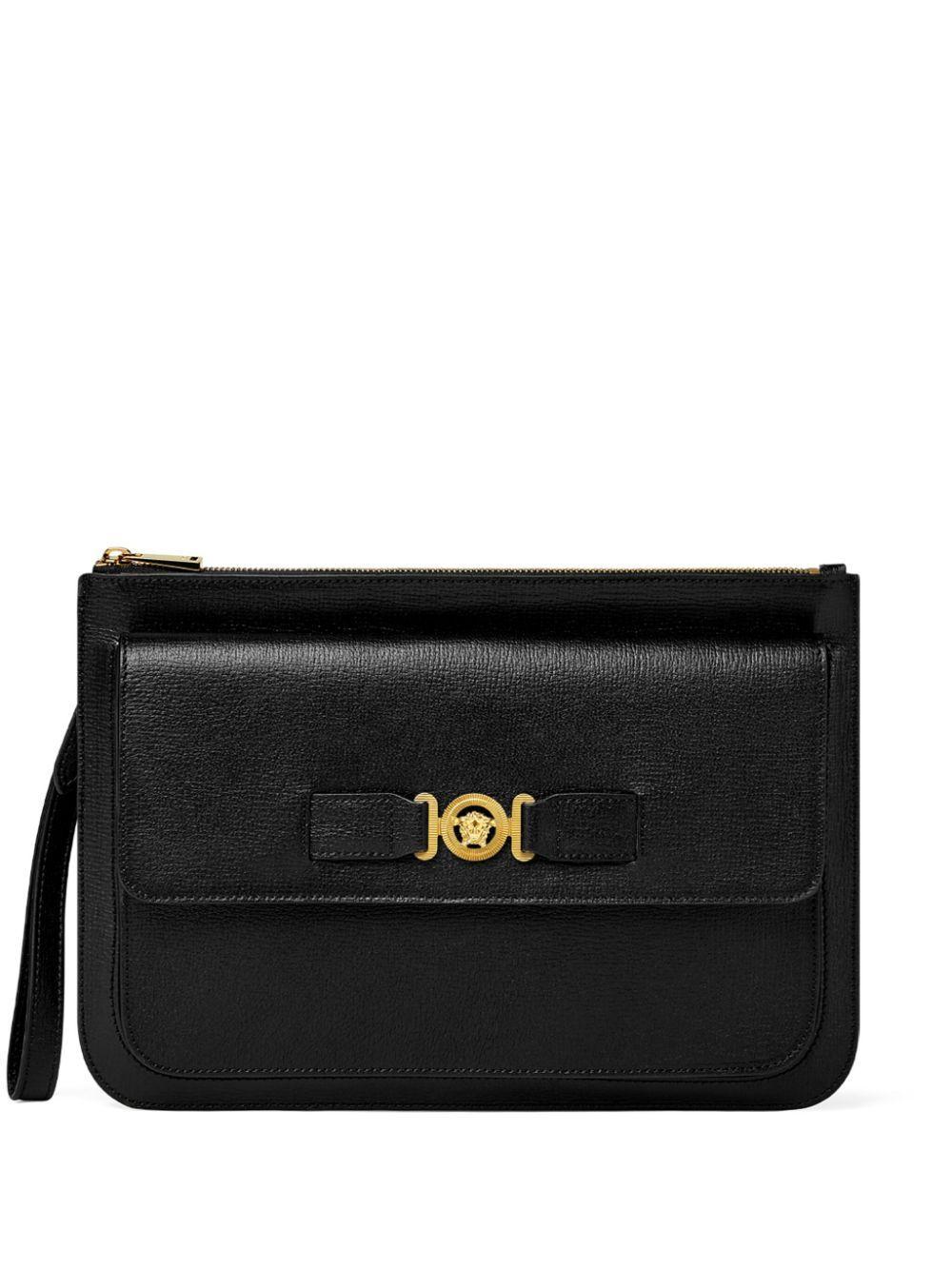 VERSACE Medusa-plaque Leather Clutch In Black Product Image