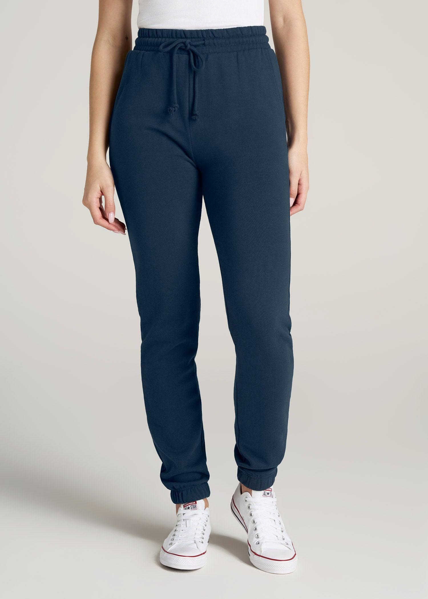 Wearever Fleece SLIM-FIT High-Waisted Women's Garment Dye Sweatpants in Bright Navy Product Image