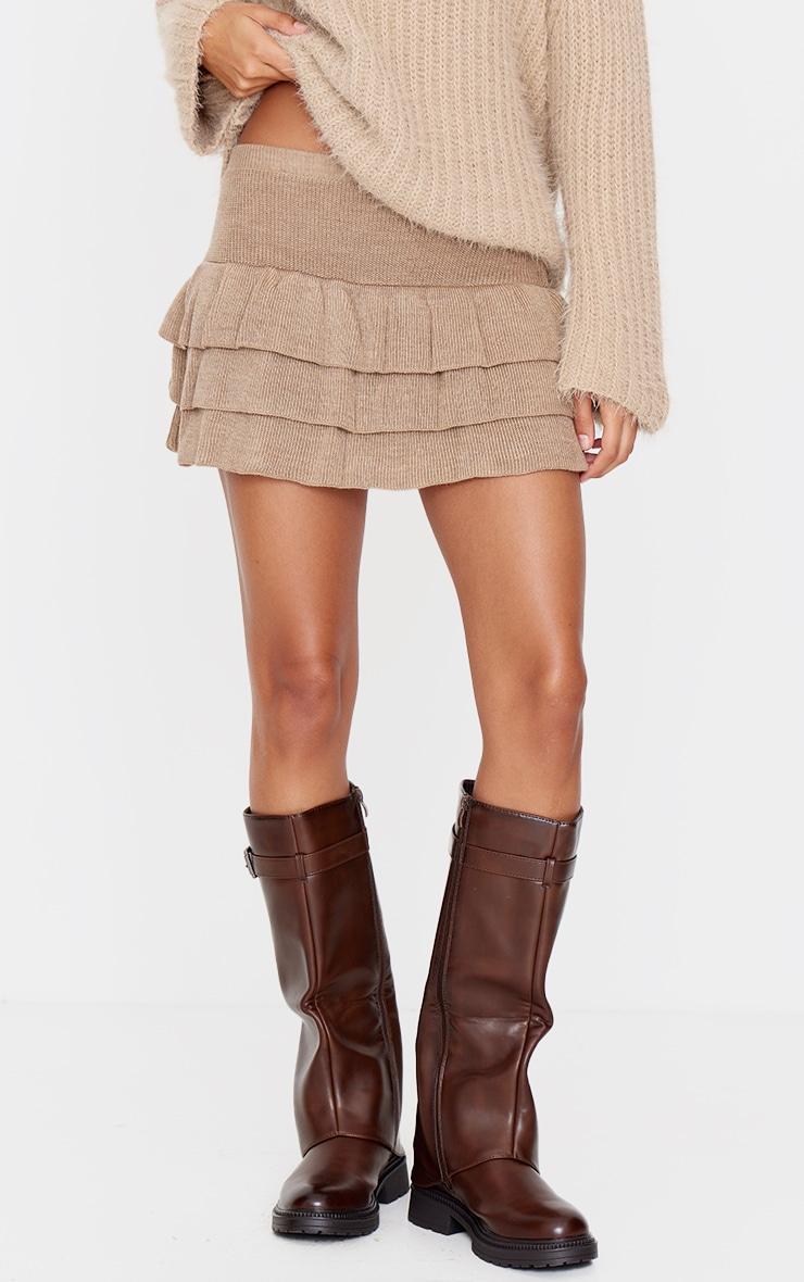 Taupe Textured Knit Rara Mini Skirt Product Image