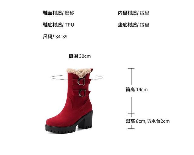 Chunky Heel Fleece-Lined Buckled Short Boots Product Image