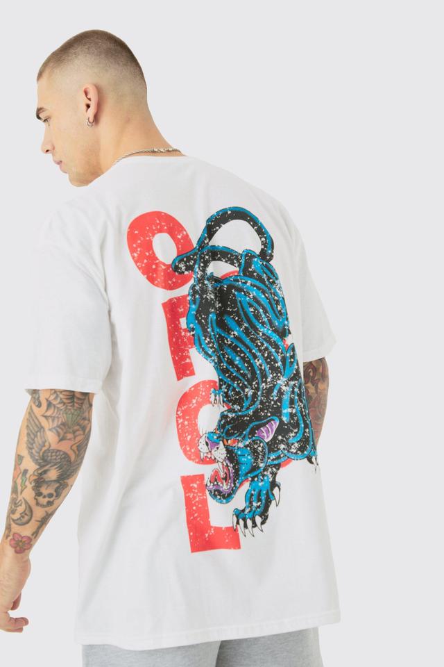 Mens White Oversized OFCL Panther Back Print T-shirt, White Product Image