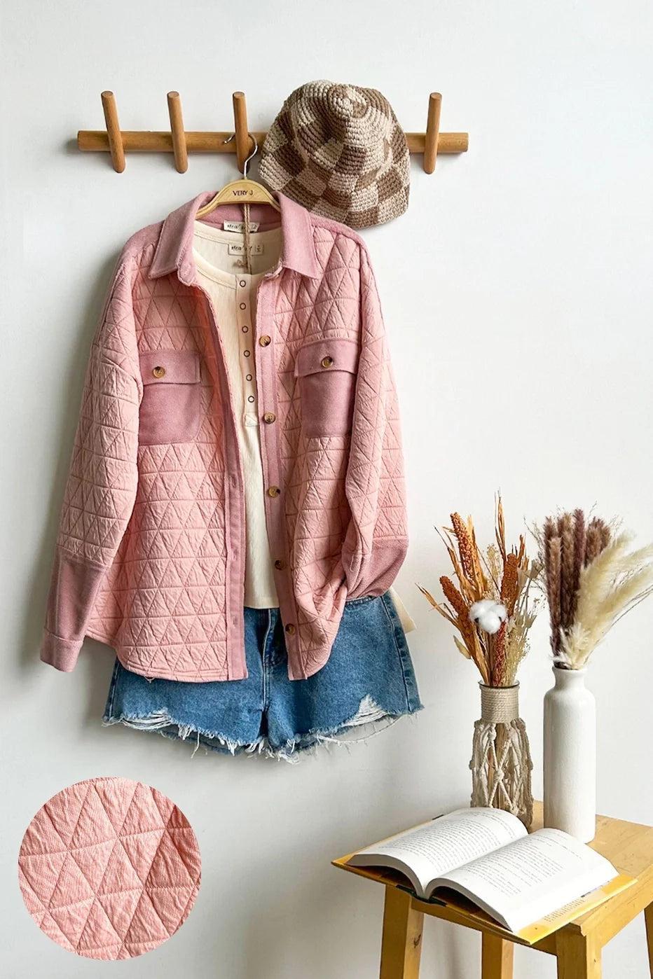 Pink Oversized Quilted Cozy Shacket Jacket Product Image