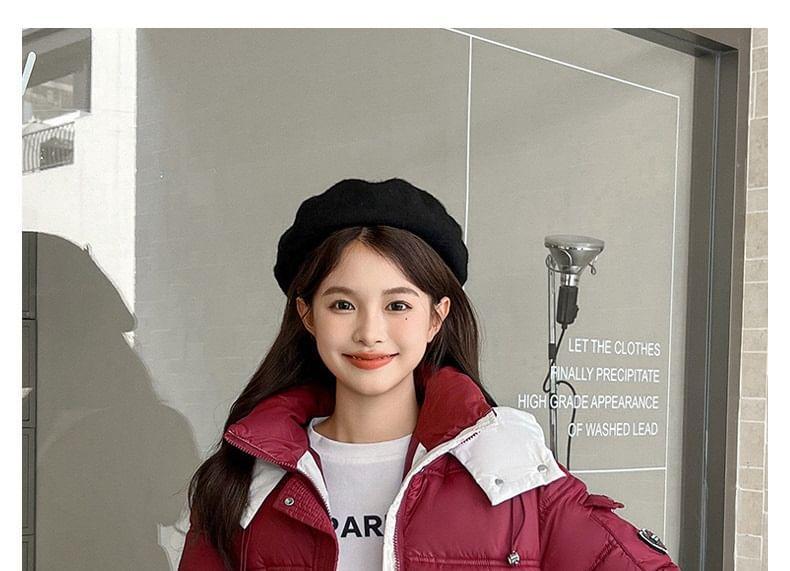 Stand Collar Two Tone Heart Applique Hooded Zip-Up Puffer Jacket Product Image