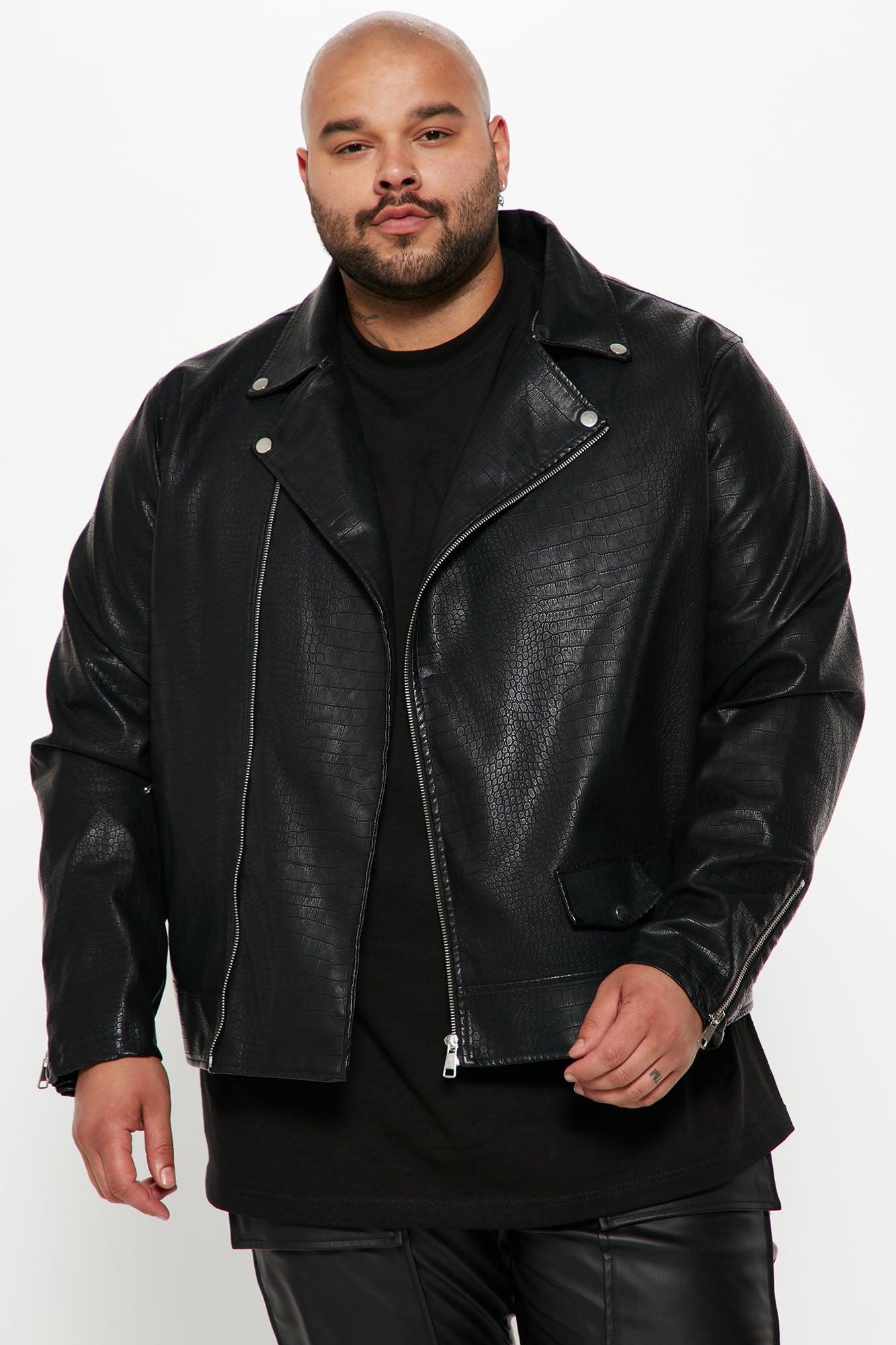 Crocodile Faux Leather Moto Jacket - Black Product Image