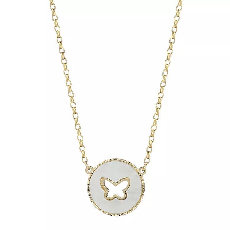 LUMINOR GOLD 14k Gold Mother of Pearl Butterfly Pendant Necklace, Womens Product Image