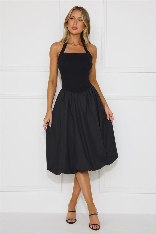 Rising Stars Halter Bubble Midi Dress Black Product Image