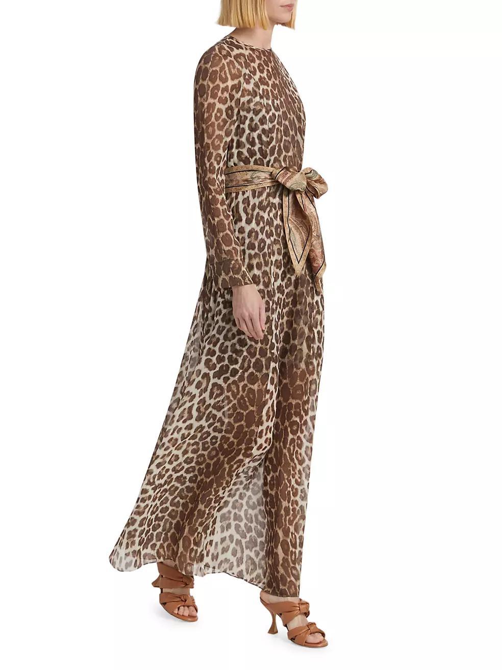 Leopard Print Long-Sleeve Maxi-Dress Product Image