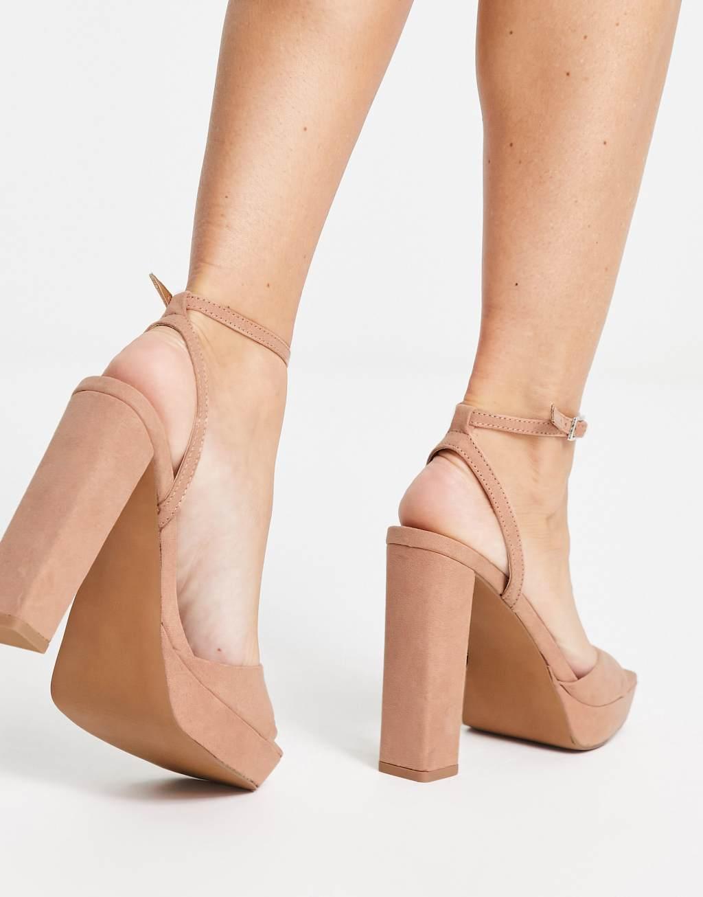 ASOS DESIGN Wide Fit Noun platform barely there block heel sandals in beige Product Image