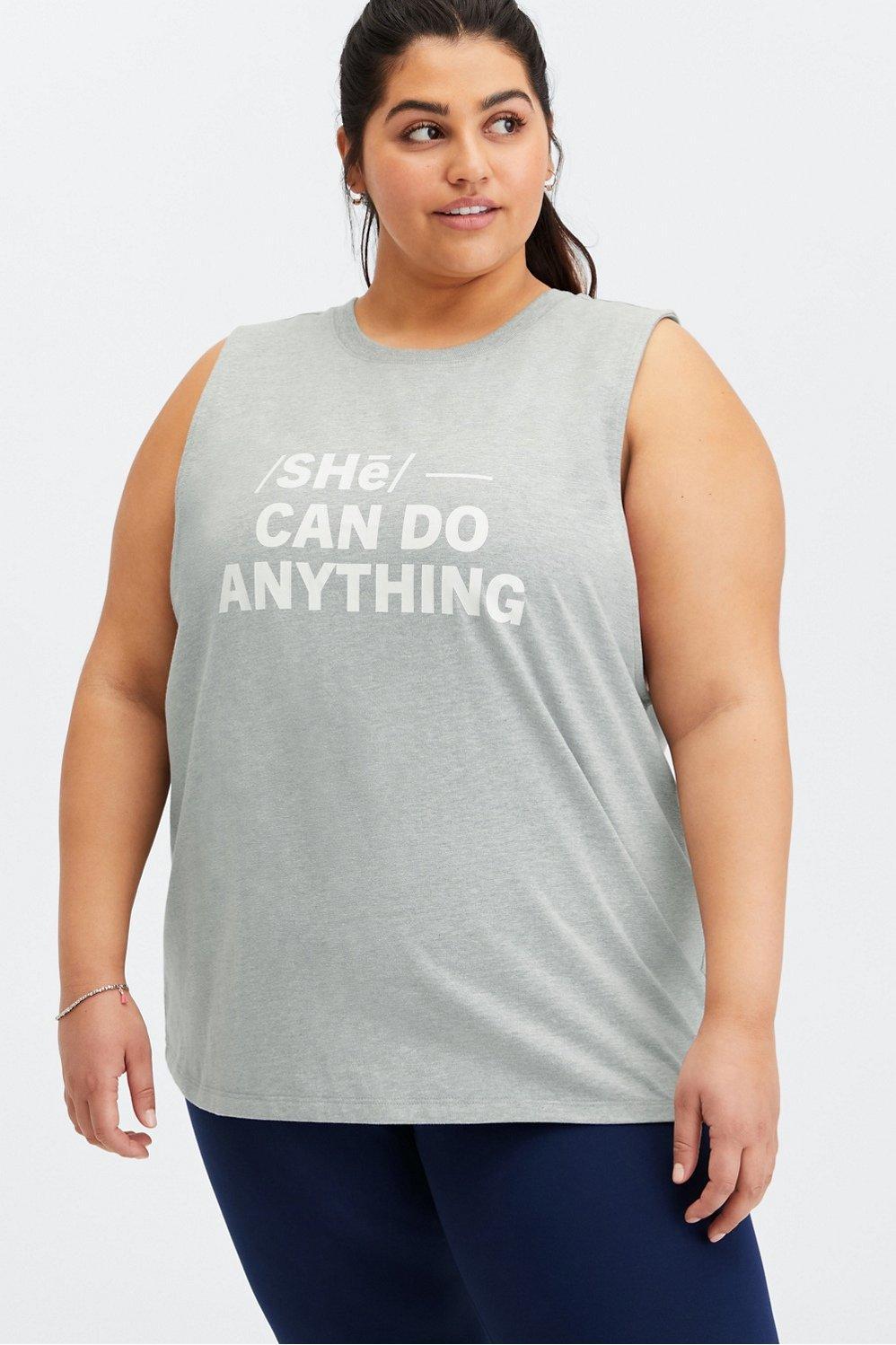 Fabletics She Can Do Anything Tee Womens Medium Heather Grey plus Size 1X Product Image