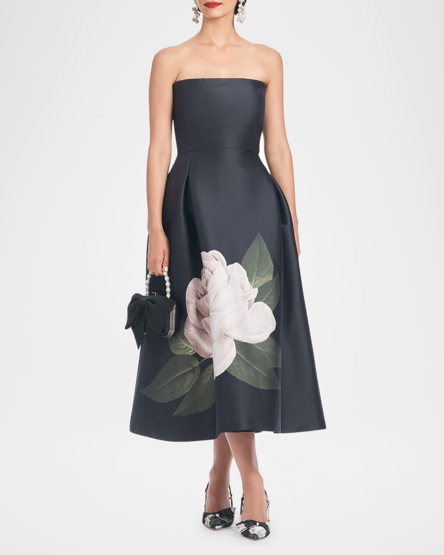 Shay Strapless Pleated Floral-Print Midi Dress Product Image