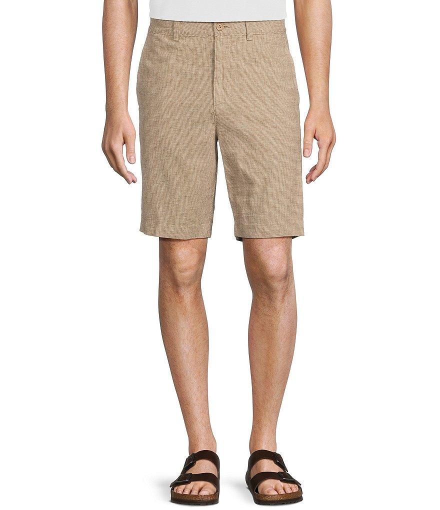 Roundtree & Yorke Casuals Flat Front Classic Fit Linen Houndstooth 9#double; Inseam Shorts Product Image