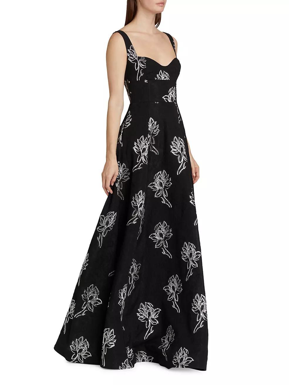 Thalia Floral Jacquard A-Line Gown Product Image