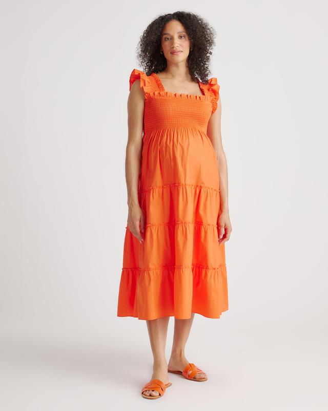 100% Organic Cotton Maternity Smocked Midi Dress Product Image