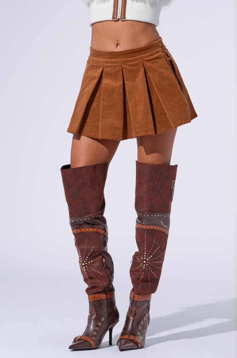 RUN AFTER YOU CORDUROY MINI SKIRT IN BROWN Product Image