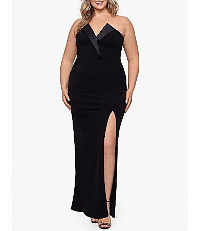 Betsy  Adam Plus Size Sleeveless V-Neck Tuxedo Bodice Scuba Crepe Gown Product Image