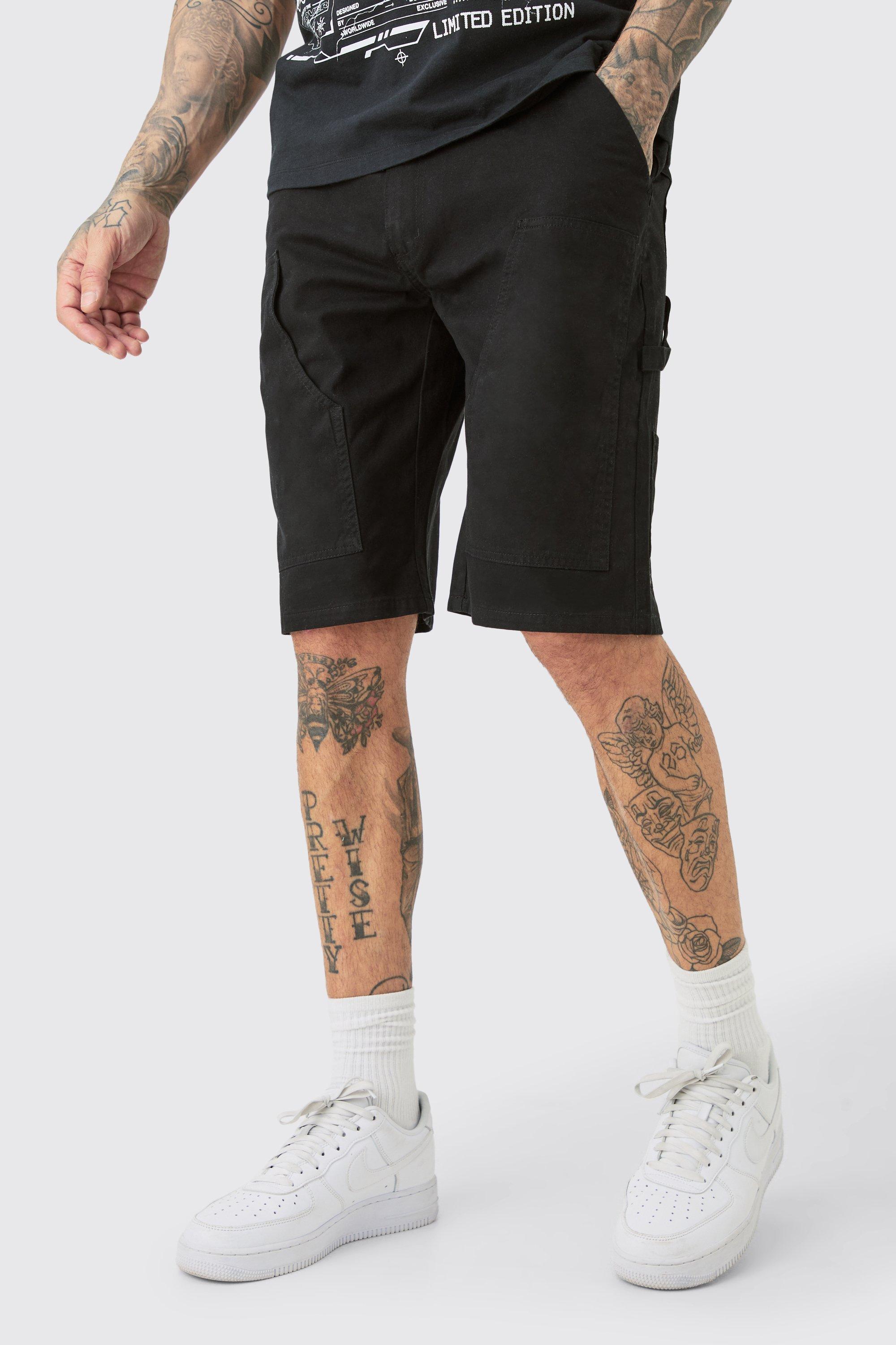 Tall Fixed Waist Washed Twill Carpenter Short | boohooMAN USA Product Image