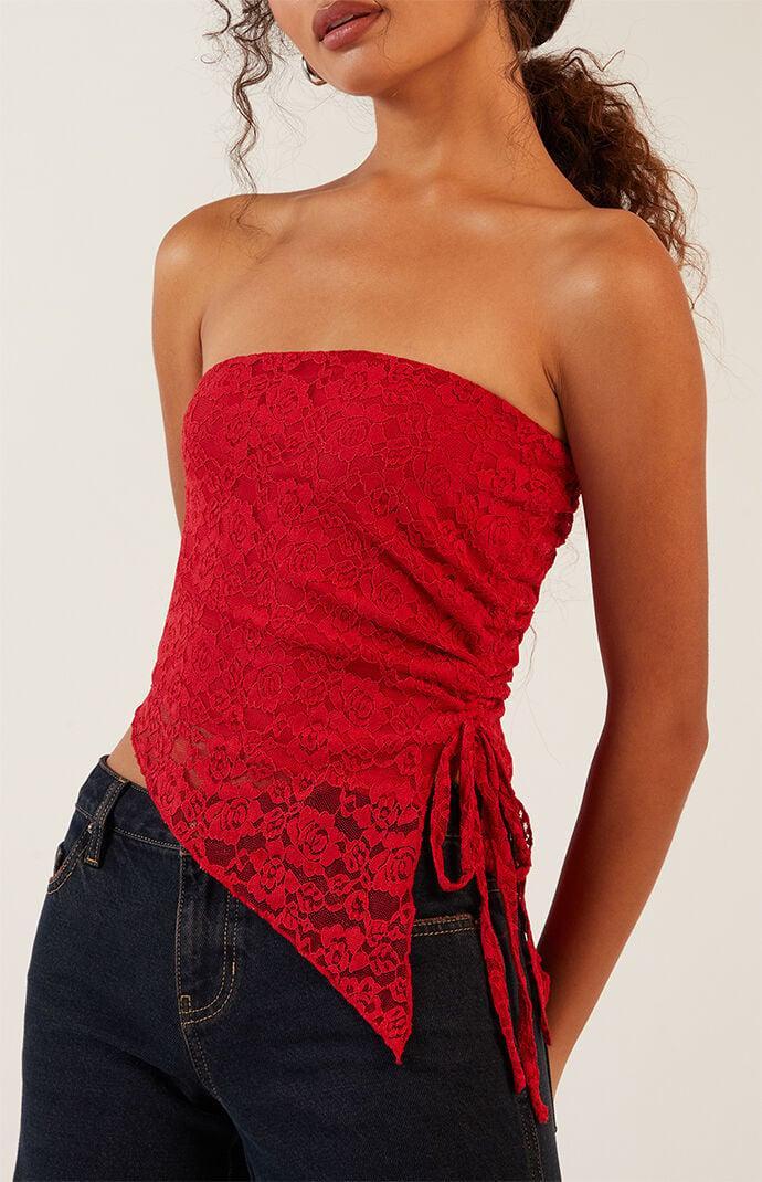 Women's Floral lace Asymmetrical Tube Top Product Image