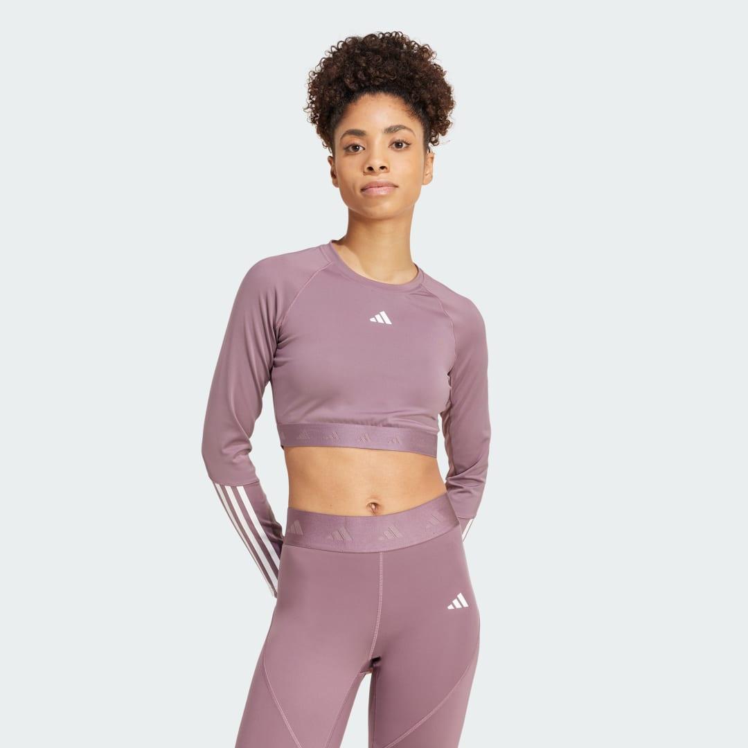 adidas Hyperglam Training Cropped Long Sleeve Tee Shadow Fig L Womens Product Image