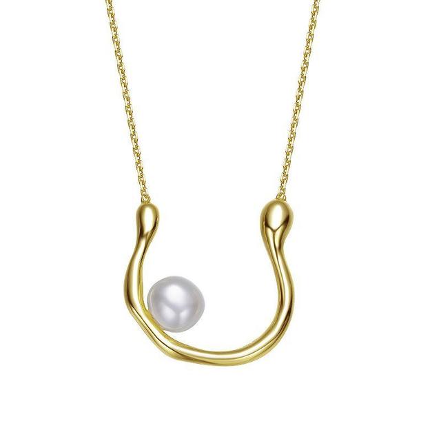 14k Gold Over Sterling Silver Freshwater Cultured Pearl Horseshoe Necklace, Womens Yellow Product Image