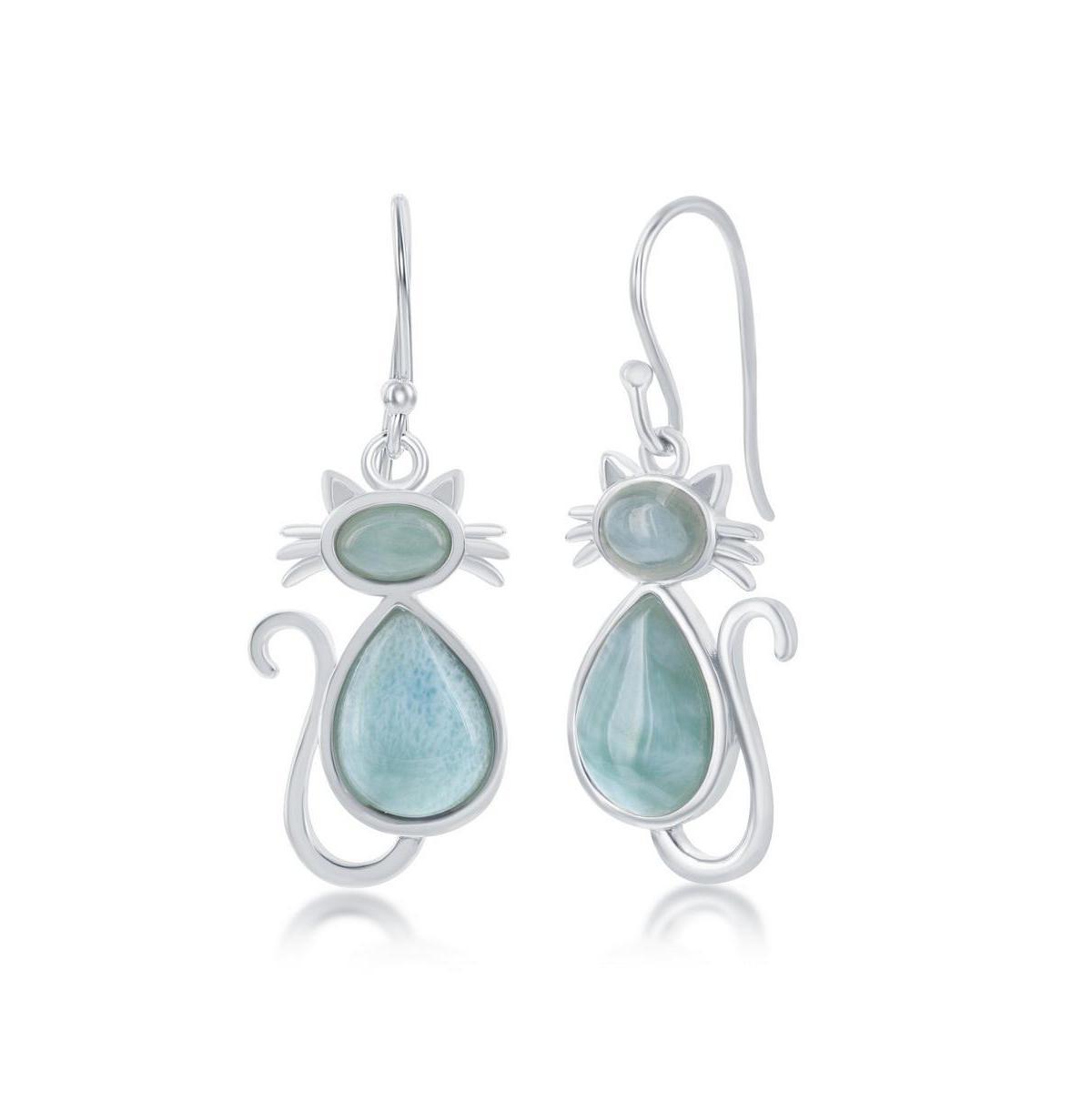 Sterling Silver Larimar Cat Drop Earrings, Womens, Blue Product Image