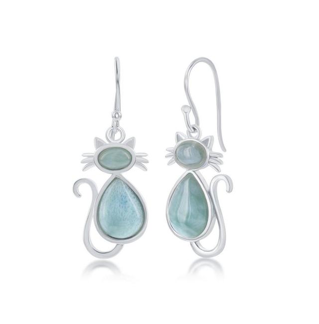 Sterling Silver Larimar Cat Drop Earrings, Womens, Blue Product Image