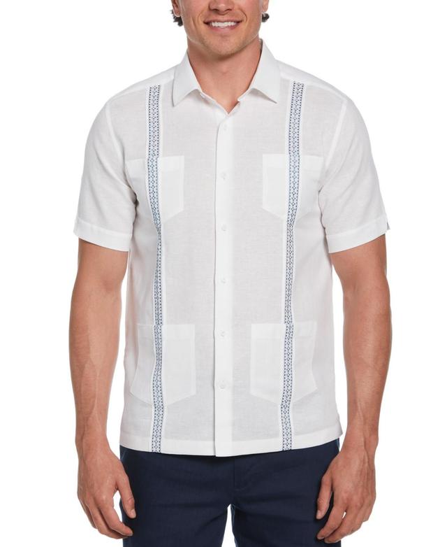 Men's Guayabera Short Sleeve Button-Front Embroidered-Panel Shirt Product Image