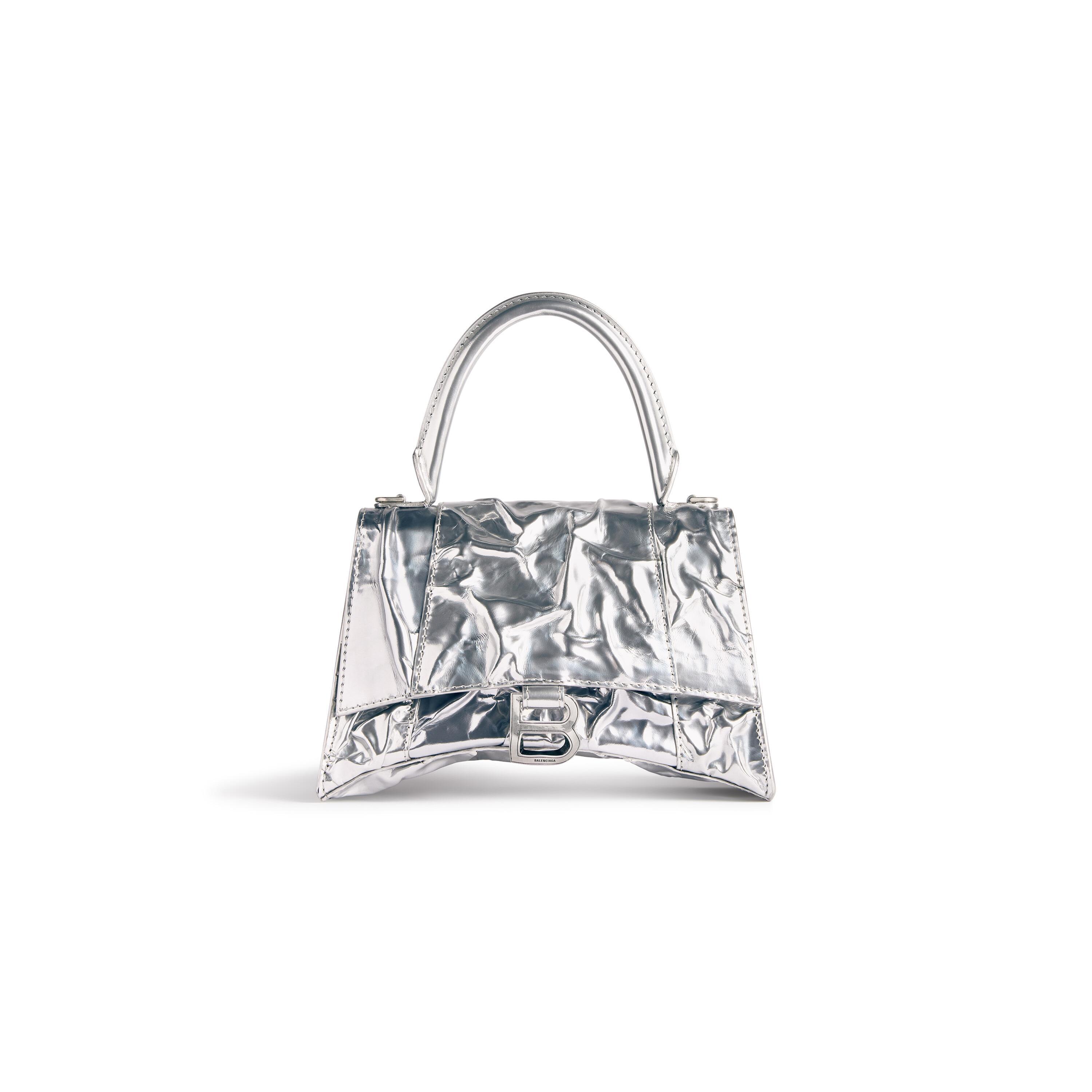 Women's Hourglass Small Handbag Crushed Effect  in Silver Product Image