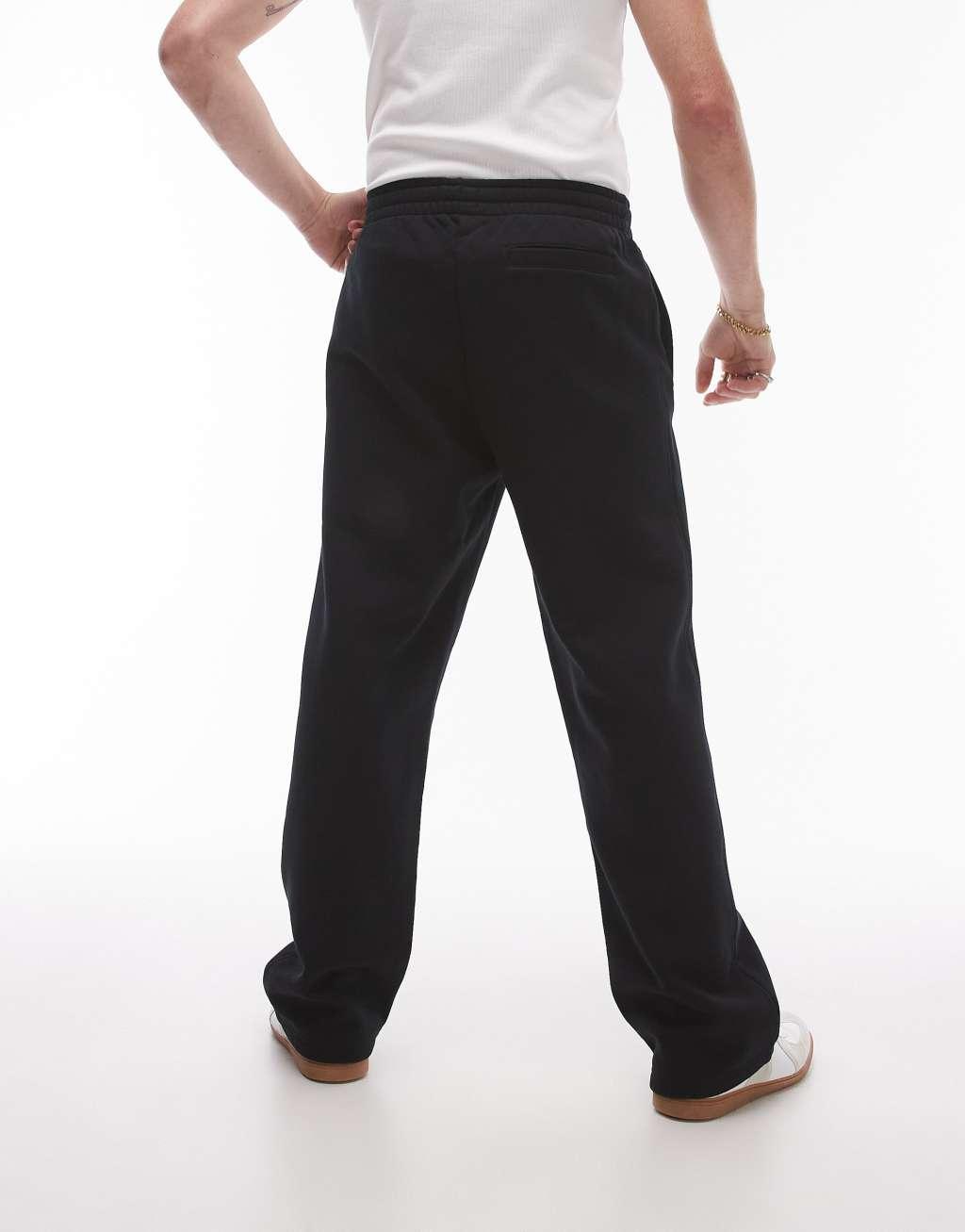 Topman premium heavyweight straight leg sweatpants in black Product Image