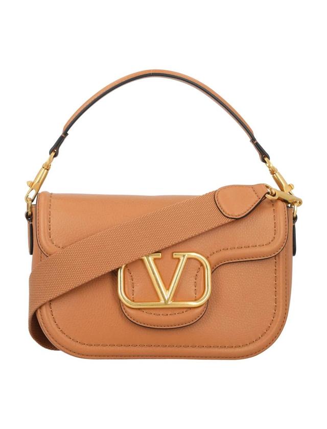 Structured Leather Shoulder Bag With Gold Hardware In Almond Beige Product Image