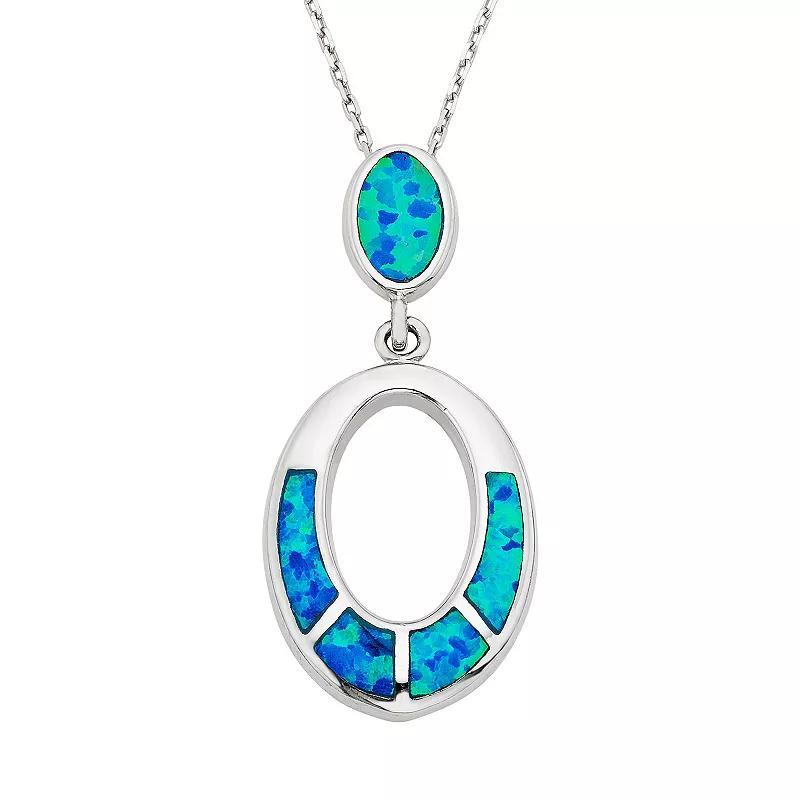 Lab-Created Blue Opal Sterling Silver Oval Pendant Necklace, Womens Product Image