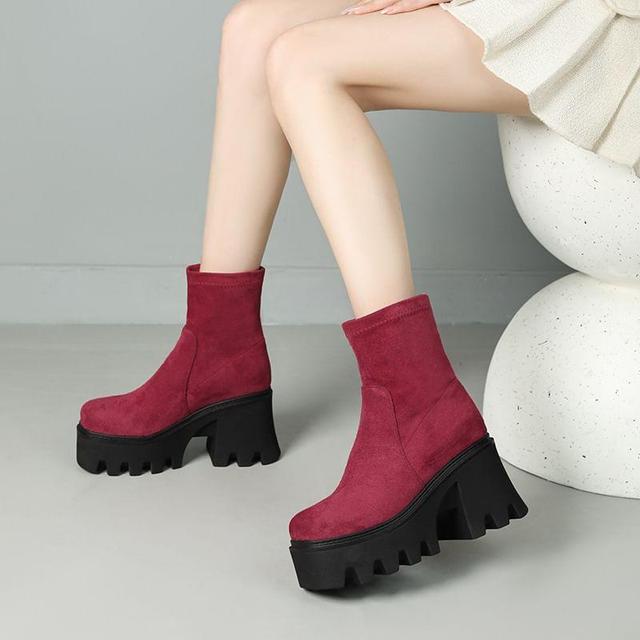 Platform Chunky Heel Short Boots Product Image